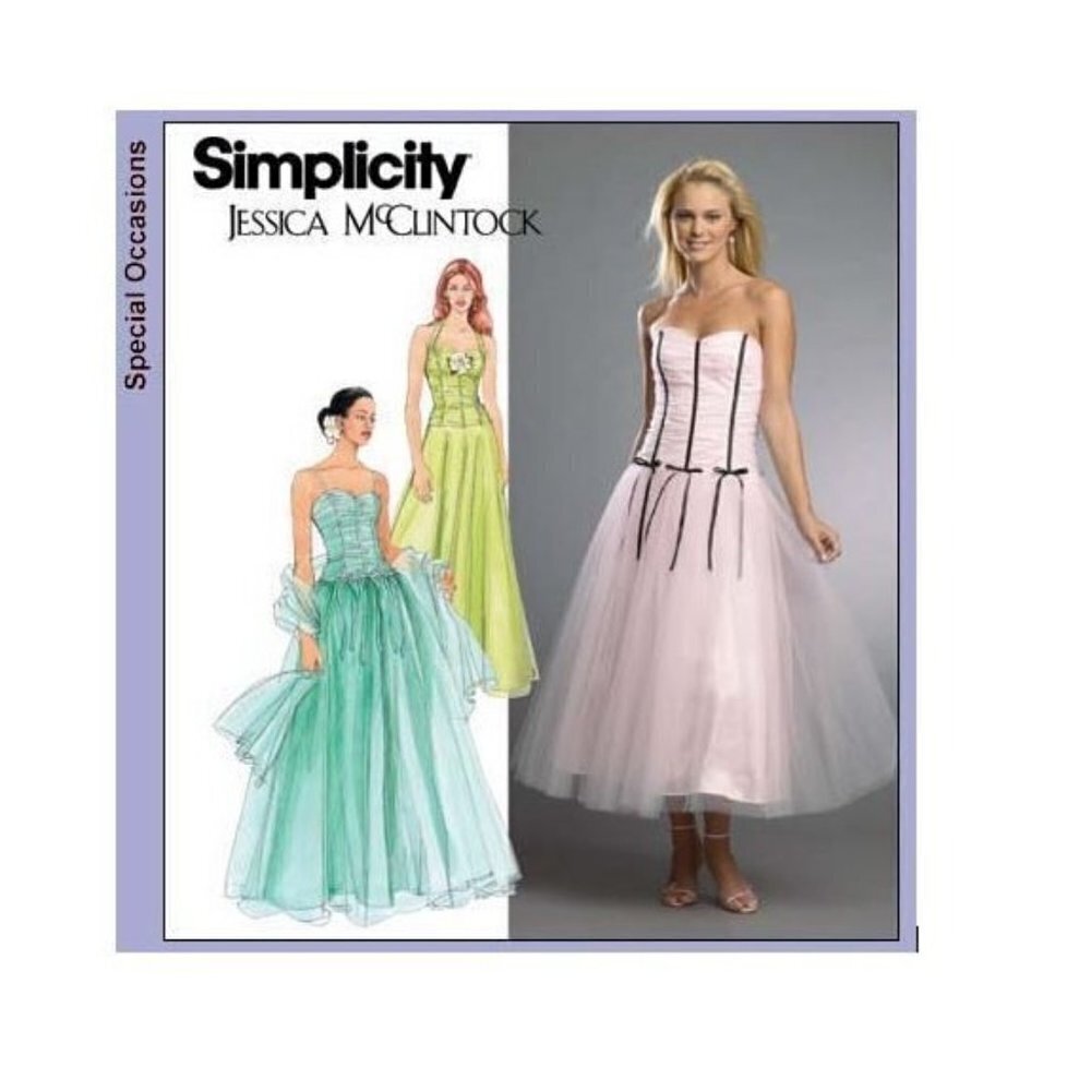 Simplicity Sewing Pattern 4686 JESSICA MCCLINTOCK Gown Dress Shawl Misses 4-10